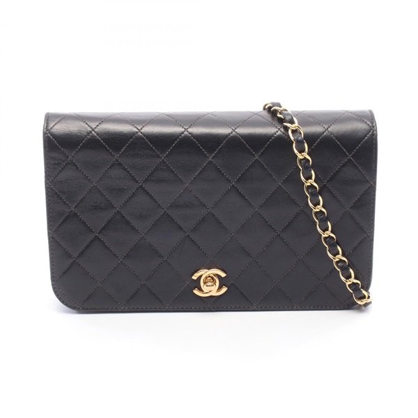 CHANEL Full Flap Matelasse Chain Shoulder Crossbody Bag leather Black GHW Used