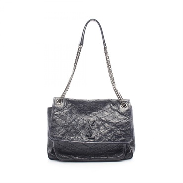 SAINT LAURENT PARIS Niki Large Chain Shoulder Bag leather Navy Used Women