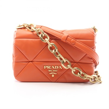 PRADA 2WAY Chain Shoulder Handbag leather Orange GHW Used Women