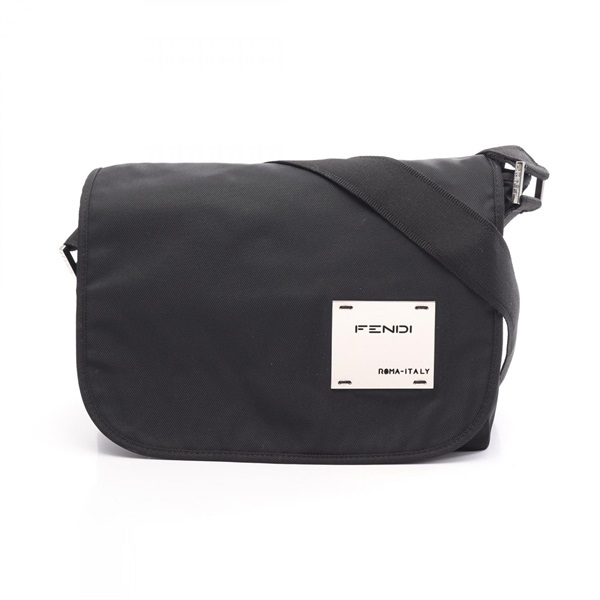 FENDI Logo Shoulder Crossbody Bag Nylon Black Used unisex