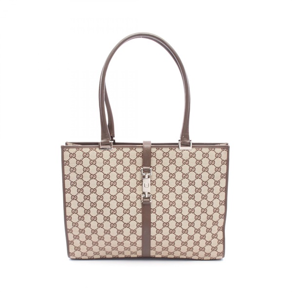 GUCCI GG canvas Shoulder Tote Bag canvas leather Beige Brown Used Women