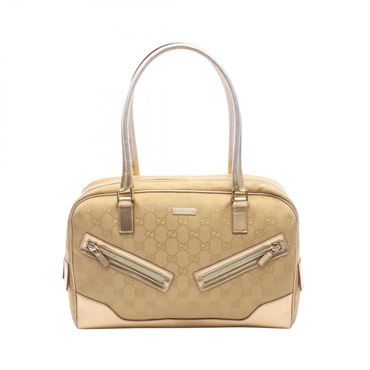 GUCCI GG canvas Handbag Shoulder canvas leather Gold Used Women
