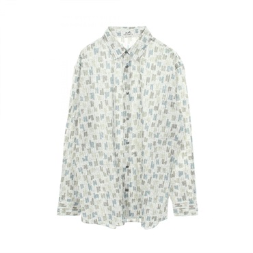 HERMES Coups de Goua'H long sleeve Shirts Cotton Gray Multicolor Used mens