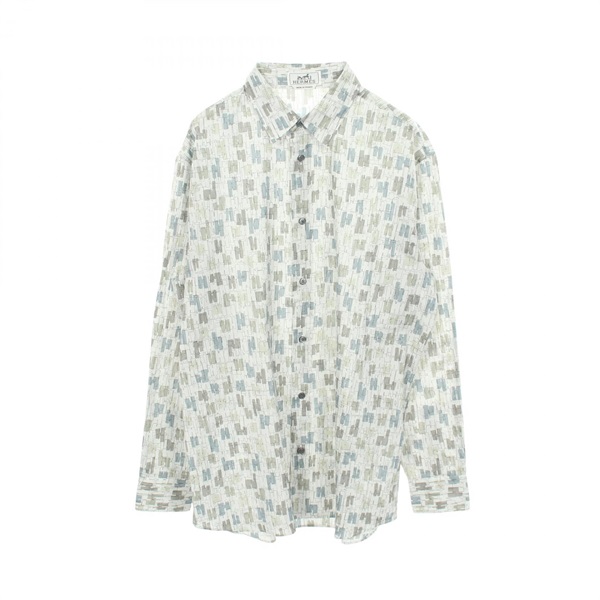 HERMES Coups de Goua'H long sleeve Shirts Cotton Gray Multicolor Used mens