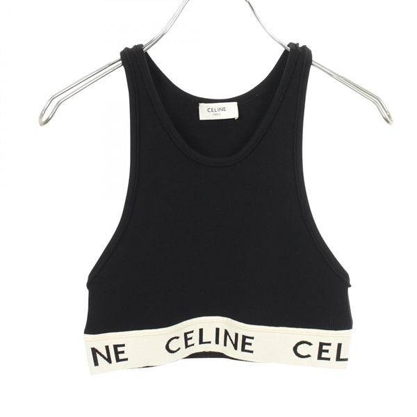 CELINE Logo Athletic Knit Sports Bra Tank top 2A68L372N cotton Black Used size S