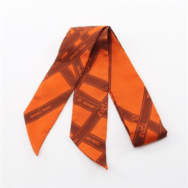 HERMES Twilly BOLDUC Scarf Silk Brown Used Women