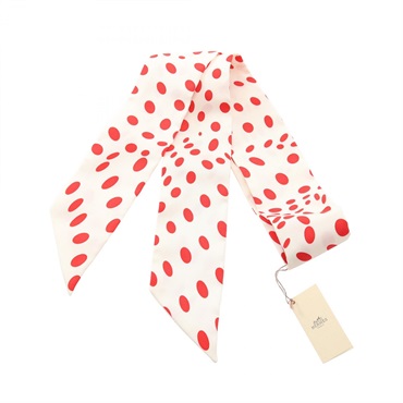 HERMES Twilly HOLA FLAMENCA Scarf Silk White Red Used Women