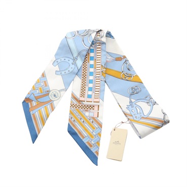 HERMES Twilly BRIDES ET GRIS-GRIS Scarf Silk Blue Gray Multicolor Used Women
