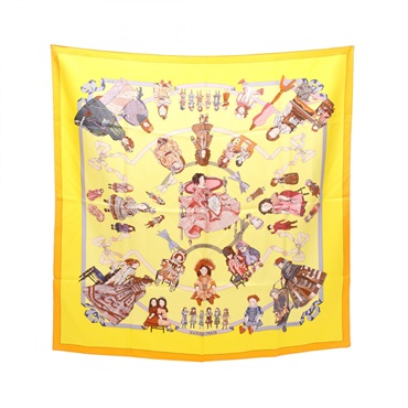 HERMES Carre90 HELLO DOLLY Scarf Silk Yellow Multicolor Used Women