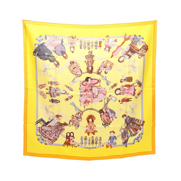 HERMES Carre90 HELLO DOLLY Scarf Silk Yellow Multicolor Used Women