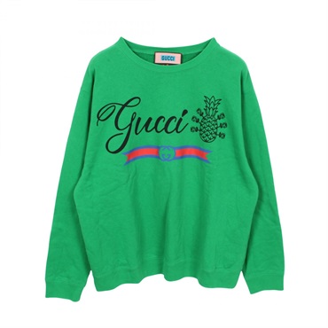 GUCCI Pineapple logo Sweatshirt Long sleave 626990 cotton Green Used mens size M
