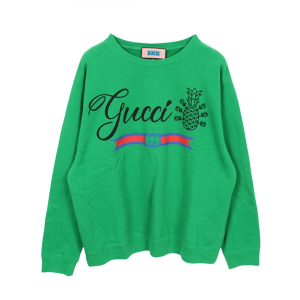 GUCCI Pineapple logo Sweatshirt Long sleave 626990 cotton Green Used mens size M