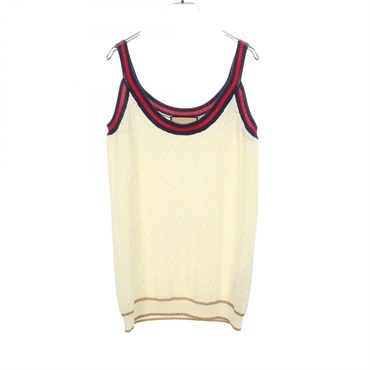 GUCCI GG logo jacquard Tank top Camisole 753771 cotton Beige Navy Used size L
