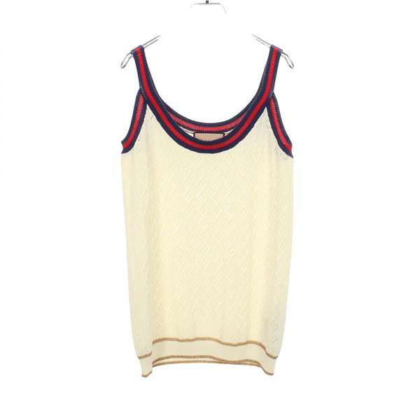 GUCCI GG logo jacquard Tank top Camisole 753771 cotton Beige Navy Used size L