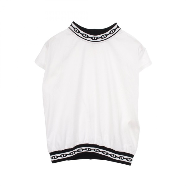 HERMES Chaine Duncle Short sleeve T-shirt cotton White Black Used Women #36