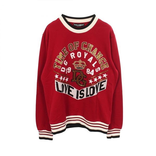 DOLCE GABBANA Bead Embroidery College Sweatshirt #46 cotton Red Used mens