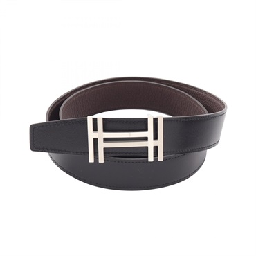 HERMES H au carre reversible Belt Togo leather Black Brown Used mens C SHW
