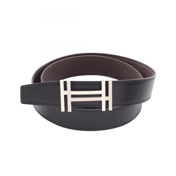 HERMES H au carre reversible Belt Togo leather Black Brown Used mens C SHW