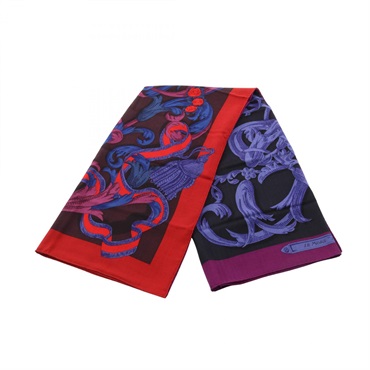 HERMES Carre140 LA MORS A LA CONETABLE Scarf silk cashmere Black Purple Used