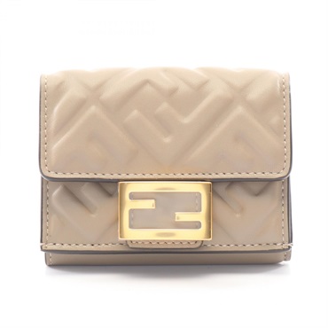 FENDI Baguette FF logo Tri-fold compact purse wallet 8M0395AAJDF0E65 leather