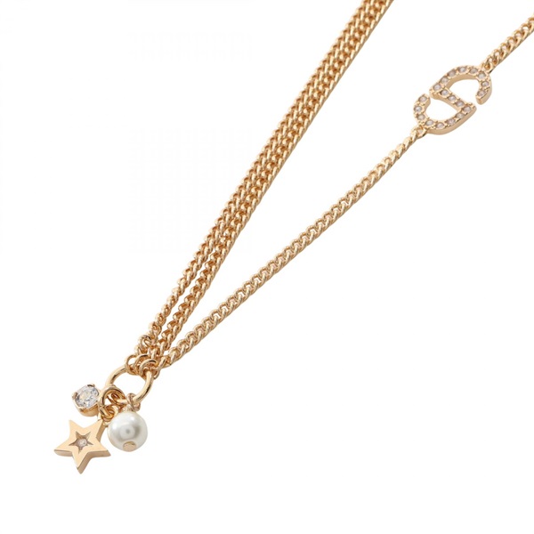 Christian Dior PETIT CD Necklace pendant Gold Plated Rhinestone Artificial pearl