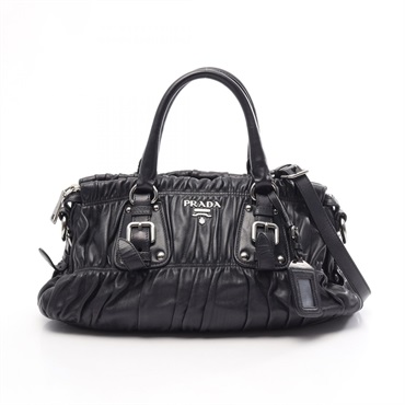 PRADA gathered shoulder crossbody Handbag leather Navy Used Women
