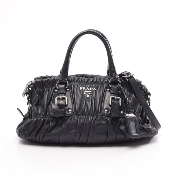 PRADA gathered shoulder crossbody Handbag leather Navy Used Women