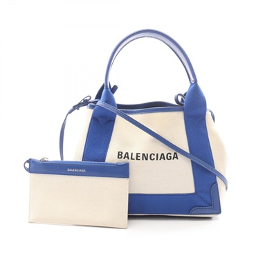 BALENCIAGA Navy Cabas XS shoulder crossbody Handbag 390346 canvas leather beige