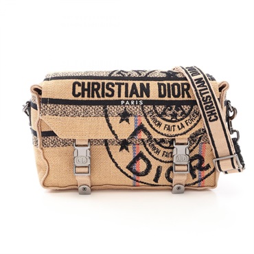 Christian Dior Camp Shoulder crossbody Bag Jute Beige Black Used Women