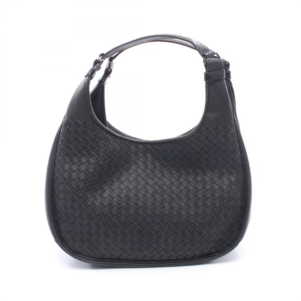 BOTTEGA VENETA Medium Campana Intrecciato Shoulder Bag leather Black Used Women