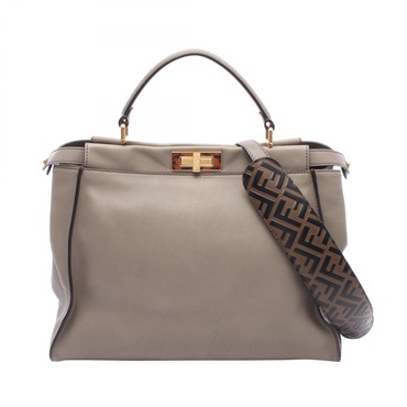 FENDI Peekaboo Large shoulder Handbag 8BN210 leather Beige Used Women
