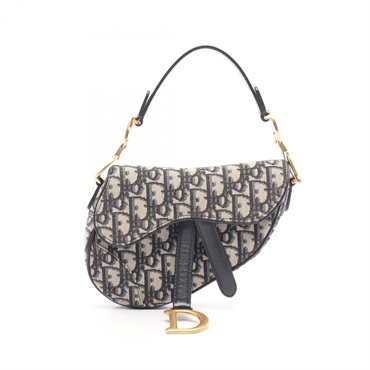 Christian Dior Mini Saddle Oblique Jacquard Handbag canvas leather Navy Beige