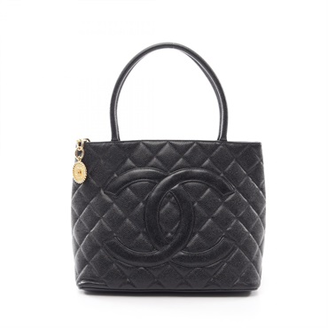 CHANEL Medallion Tote Hand Bag A01804 Grained Calfskin leather Black Used GHW CC