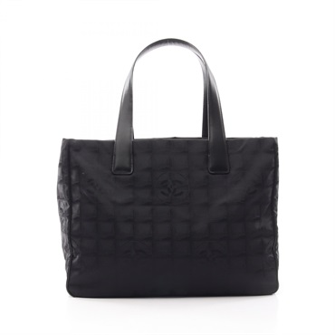 CHANEL New Travel Line MM Tote Bag A15991 leather Nylon canvas Black Used GHW CC