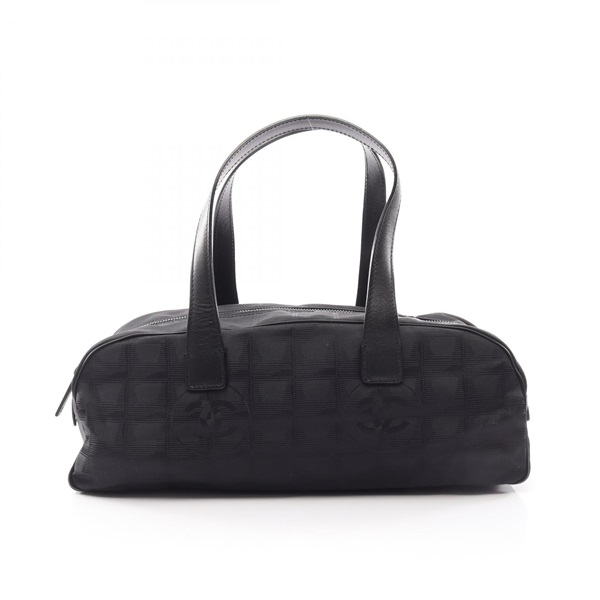 CHANEL New travel line Handbag A15828 leather Nylon canvas Black Used Women CC