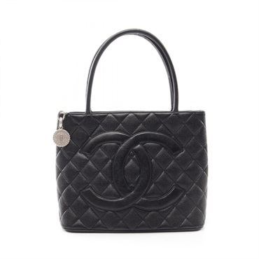 CHANEL Medallion Tote Bag A01804 Grained Calfskin leather Black Used Women SHW