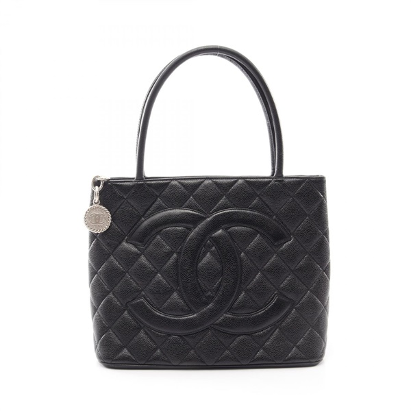CHANEL Medallion Tote Bag A01804 Grained Calfskin leather Black Used Women SHW
