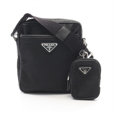 PRADA Re-Nylon Shoulder crossbody Bag 2VH112 Saffiano leather Black Used unisex