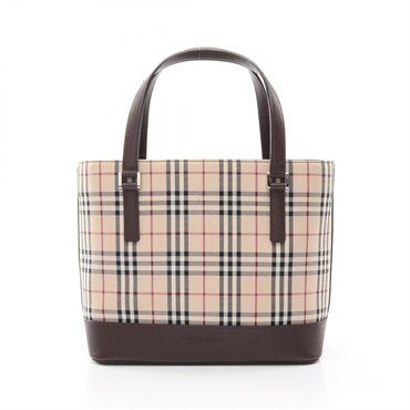 BURBERRY Nova Check Tote Handbag canvas leather Beige Brown Multicolor Used