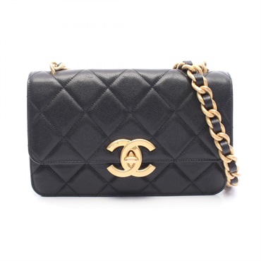 CHANEL Matelasse Chain Shoulder Handbag Grained Calfskin leather Black GHW Used