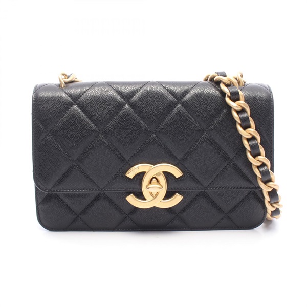 CHANEL Matelasse Chain Shoulder Handbag Grained Calfskin leather Black GHW Used
