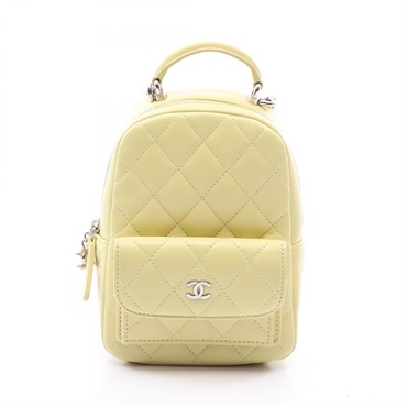 CHANEL Matelasse Rucksack Backpack Lambskin sheep leather Yellow SHW Used Women