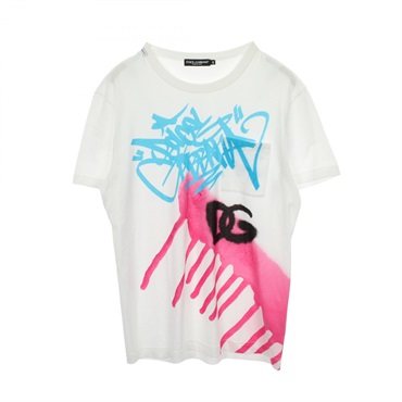DOLCE GABBANA Graffiti print pocket T-shirt G8PA5T cotton Used White Blue #48