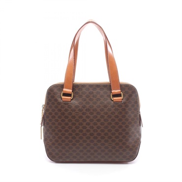 CELINE Macadam Shoulder Handbag PVC coated canvas leather Brown Used Women