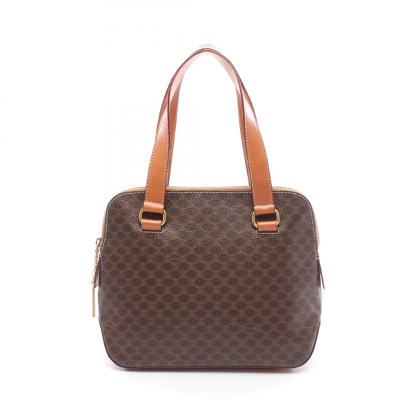 CELINE Macadam Shoulder Handbag PVC coated canvas leather Brown Used Women