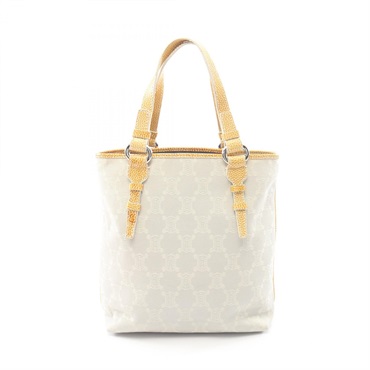 CELINE Paris Macadam Tote Handbag canvas leather Gray Yellow Navy Used Women