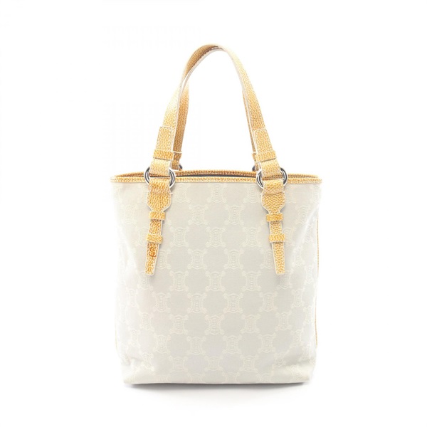 CELINE Paris Macadam Tote Handbag canvas leather Gray Yellow Navy Used Women