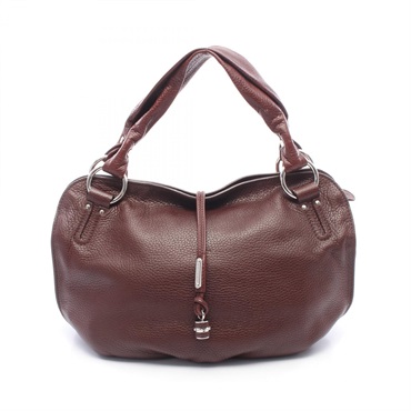 CELINE Bittersweet Zippered Tote Handbag leather Bordeaux Used Women