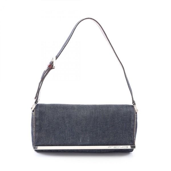 FENDI Logo Shoulder Bag 26640 Denim leather Navy Brown Used Women