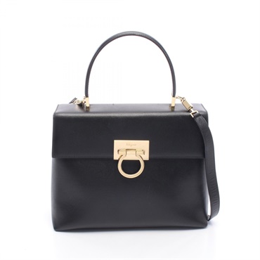 Salvatore Ferragamo Gancini Shoulder Handbag leather Black Used Women GHW